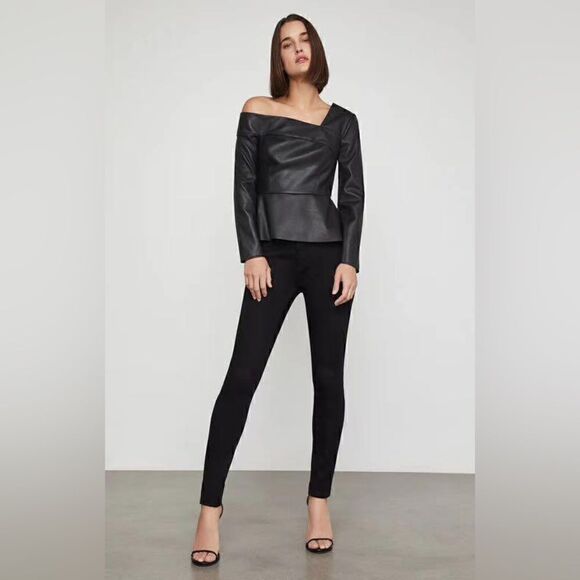 Plus Size Faux Leather One-Shoulder Peplum Top by SHEIN - Picture 1 of 3